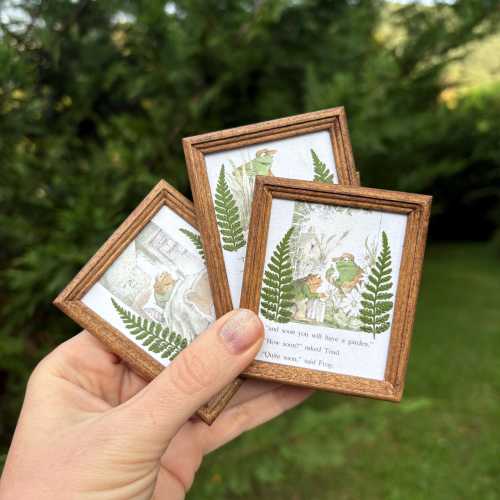 Tiny Frog and Toad Embellished Vintage Book Page Nature Wall Art | Botanical Forest Fern Decor | Framed Pressed Flower Artwork