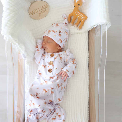 Friendly Fawns Newborn Baby Knot Gown & Hat Set