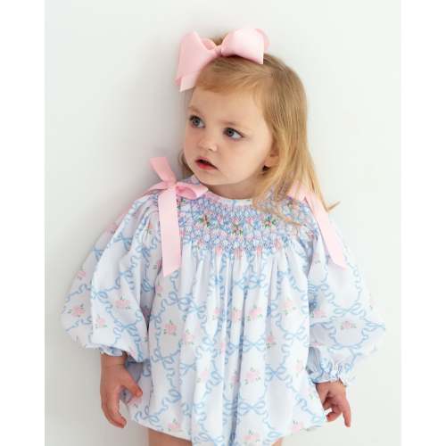 Pink And Blue Ribbon And Rose Smocked Bubble – Cecil & Lou