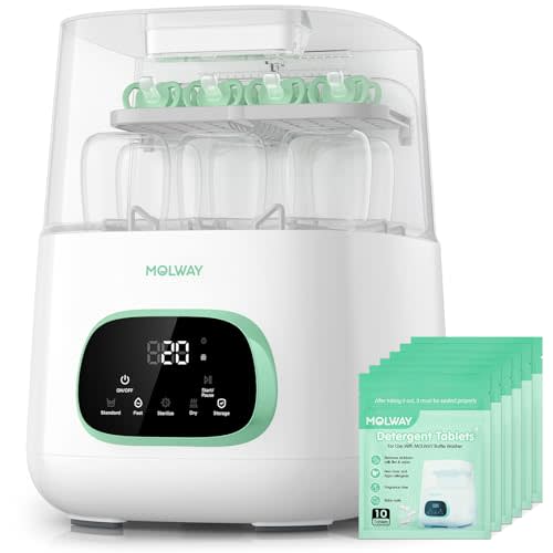 MOLWAY Upgraded Bottle Washer Pro, All-in-One Baby Bottle Washer and Sterilizer & Dryer, Cleaning Machine for Bottles, Pump Parts & Baby Essentials, Replaces Hand Washing, Mothers Day Gifts for Women