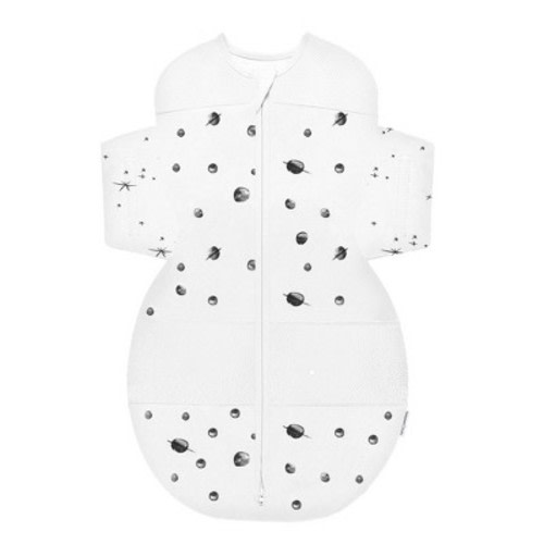 Happiest Baby SNOO Sack Swaddle Wrap - White with Black Planets Stars on Wings - M
