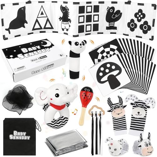 Dreamon 32 PCS Black and White Sensory Toys for Babies,Montessori Toys for Babies,High Contrast Baby Toys for Toddlers Kids Early Learning Newborn Brain Development Toys Baby Gifts