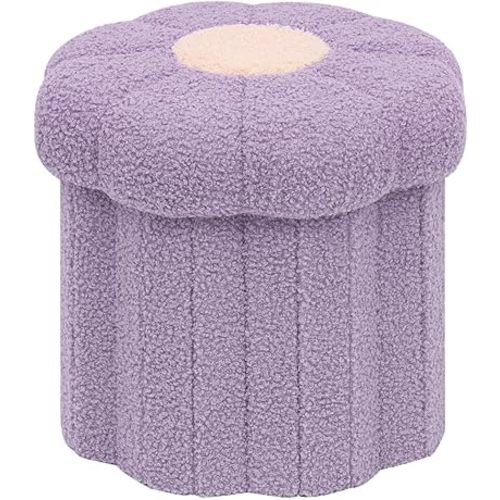 B FSOBEIIALEO Storage Ottoman Foldable, Sunflower Shaped Small Footrest Collapsible Folding Seat Bench for Bedroom Living Room Entryway, Faux Teddy Fur, Purple 12.6"x12.6"x11.4"