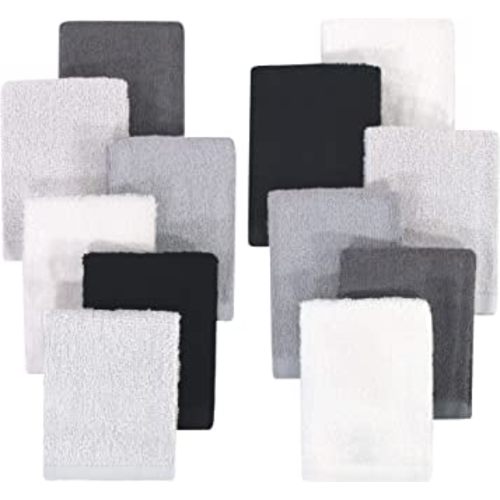 Hudson Baby Unisex Baby Rayon from Bamboo Woven Washcloths 12pk, Black White, One Size