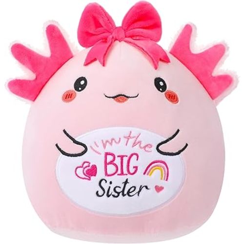 Big Sister Pink Axolotl Plush - I’m The Big Sister Salamander Stuffed Animal for Girls Perfect Christmas New Baby Announcement Sibling Gift Ideas 9 Inch