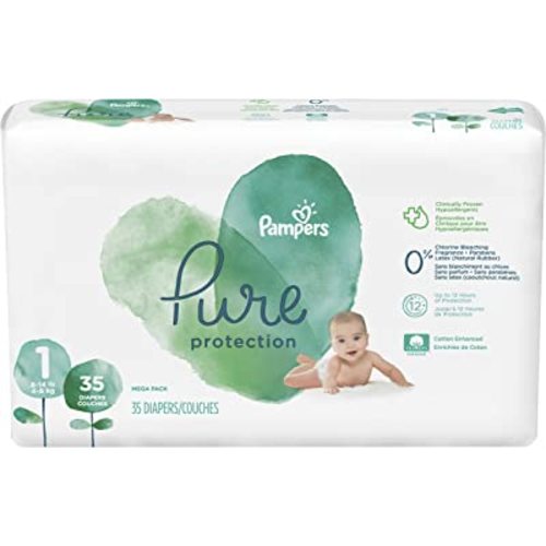 Diapers Newborn/Size 1 (8-14 lb), 35 Count - Pampers Pure Protection Disposable Baby Diapers, Hypoallergenic and Unscented Protection, Mega Pack (Old Version)