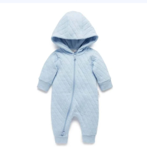 Quilted Coverall Soft Blue Melange - Purebaby Rompers | Maisonette