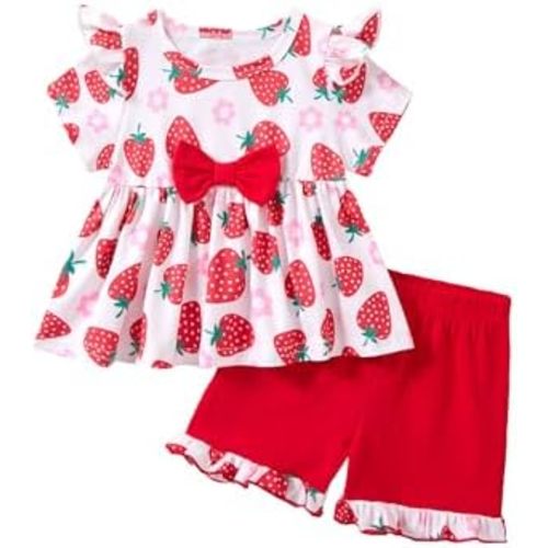 Baby Girl Clothes Toddler Girl Summer Outfit Striped Ruffle Sleeve Shirt Cute Shorts Floral Clothing Sets
