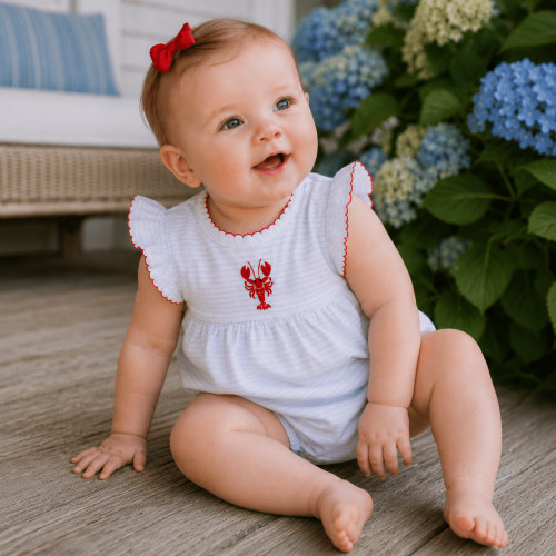 Lil' Snappers Hand-Embroidered Flutters Bubble - Lobster