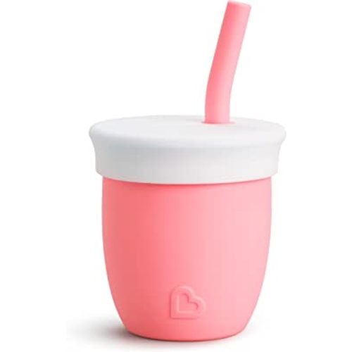 Munchkin Straw Cup with Removable Lid, for Babies and Toddlers 6 Months and Up, 4 Ounce, Silicone, Coral/Pink