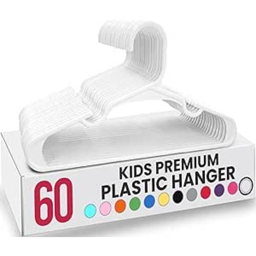 Utopia Home Kids Hangers - Plastic Baby Hangers for Closet - Childrens Hangers for Clothes & Infant Hangers for Closet - Ideal for Everyday Standard Use (White, Pack of 60)
