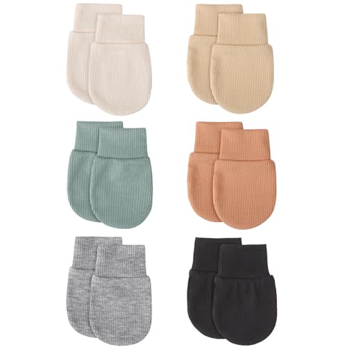 BQUBO 6 Pairs Newborn Baby Boys Girls Mittens 0-6 Months Unisex-Baby Infant Mittens Elastic No Scratch Wrist Gloves