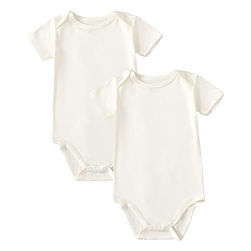 DEFAHN 2PCS Visocse from Bamboo Baby Rompers Unisex Onsies Solid Short Sleeve Baby Bodysuit 0-24 Months
