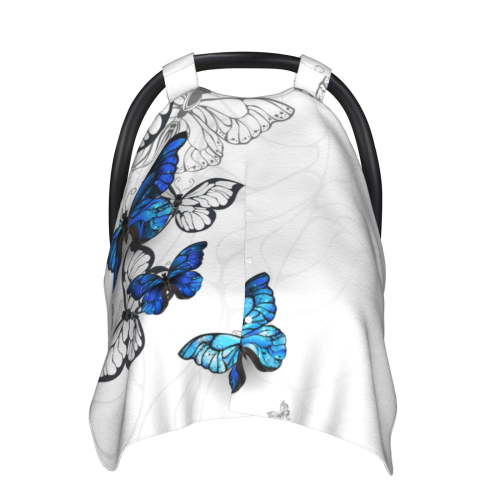 Car Seat Cover Baby - Blue Flying Butterflies Breathable Infant Car Seat Cover for Baby Carseat, Lightweight Comfort Baby Essentials Must Haves Newborn Stuff for Girl Boy
