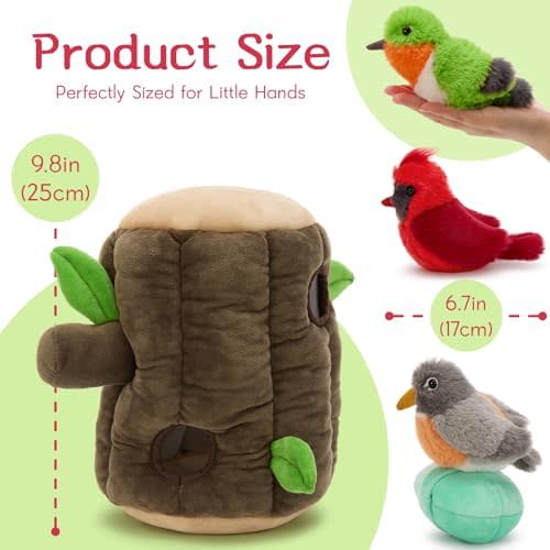 Bird Stuffed Animal Set, Treehouse Plush with 3 Birds & Egg, 12"