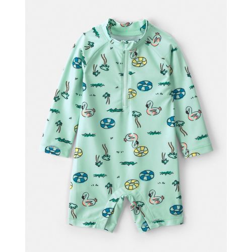 Baby Boy Vacation Long-Sleeve 1-Piece Rashguard Swimsuit - Green | Carter's
