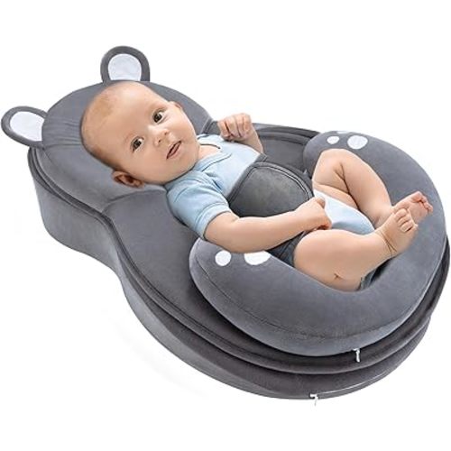 Baby Lounger, Anti Overflow Newborn Nest for Reducing Spit-Up, Breastfeeding, Tummy Time, Removable Top and Bottom