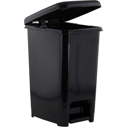 Superio Slim Step On Pedal Plastic Trash Can, Waste Bin for Under Desk, Office, Bedroom, Bathroom, Kitchen (2.5 gal) (Black)