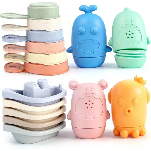 Baby Bath Toys for Kids Ages 1-3, 15 PCS Mold Free Bath Toys for Toddlers 2-4 Bathtub Water Table Pool Toys, Silicone Bath Toy and Bath Boats Spoons, Baby Shower & Birthday Gifts for Babies & Toddlers