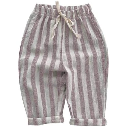 Boys Girls Cotton Linen Harem Bloomers Pants for Baby Toddler Cute Striped Bloomer Elastic Basic Harem Pants Joggers