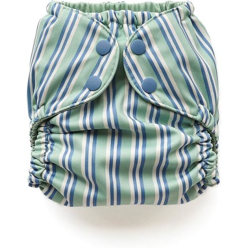 Esembly Cloth Diaper Cover - Reusable Swim Diaper, Waterproof, Breathable - Adjustable Outer Layer Over Absorbent Inner for Blowout Protection - Sunday Stripe, Size 1 (7-17lbs)