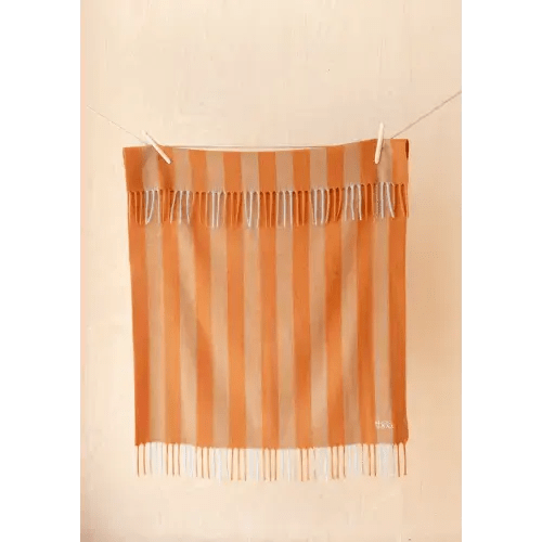Lambswool Baby Blanket in Pumpkin & Blue Stripe