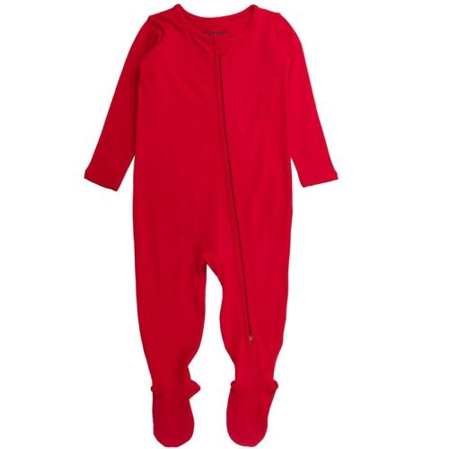 RuffleButts Gender Inclusive Modal Blend Baby One Piece Footie Pajamas - Red, 3-6m