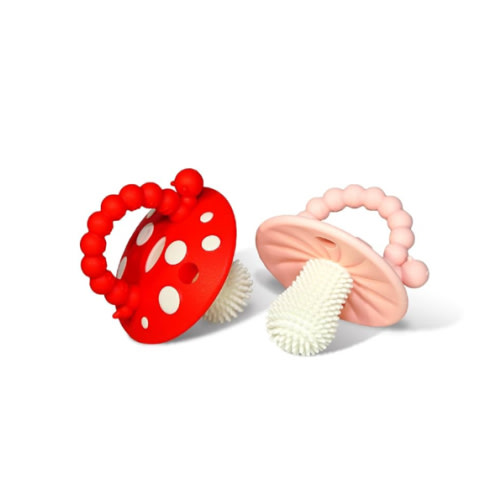 RaZbaby Chompy Teether – Soft Silicone Teething Toy for Infants & Babies 3M+, Massaging Bristles for Teething Relief, Hands-Free & Easy to Hold, Sensory Development, BPA-Free – Great Gift – Red/Pink