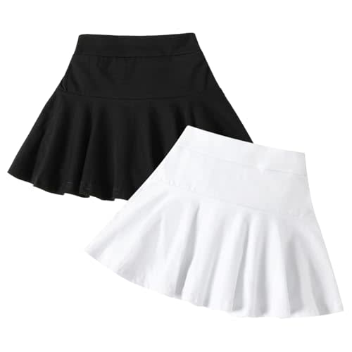 Neutocd Toddler Little Girls Skirts Skorts Elastic Flared Plain Pleated Tennis Skater Skirts for Girls Kids Built in Shorts