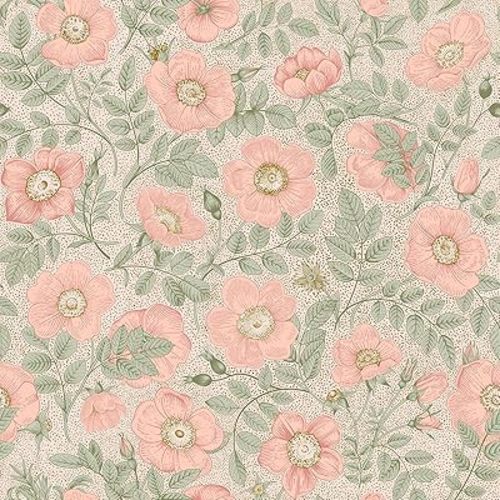 VEELIKE Retro Poppy Floral Wallpaper Vintage Pink Floral Peel and Stick Wallpaper Mural for Bedroom Bathroom Nursery 17.7''x354'' Removable Waterproof Flower Wallpaper Stick on Floral Contact Paper