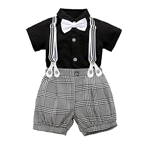 HeMarIsle Baby Toddler Boy Formal Gentleman Suits,Dress Short Shirt With Bowtie+Suspender Pants Dressy Outfit