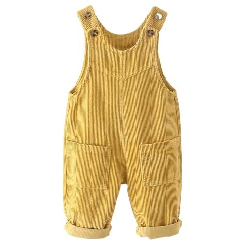 Baby Boy Girl Corduroy Bib Overalls Cotton Button Suspender Overalls Plain Romper Loose Jumpsuit