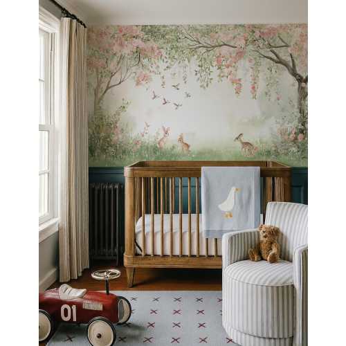 Nursery Wallpaper Peel and Stick | Whimsical Forest Wall Mural with Woodland Animals | Kids Room Wallpaper