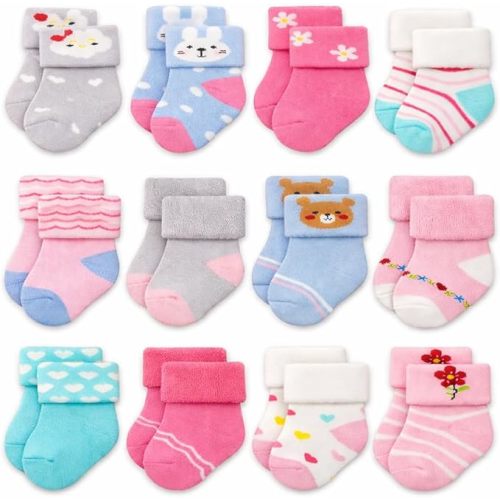 RATIVE Newborn Baby Socks 0-6,6-12 Months Terry Turn Cuff Socks for Boys Girls