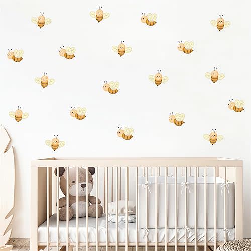 6 Sheets 24 Pcs Cute Pudgy Bee Wall Stickers, sacinora Cartoon Animal DIY Wall Decals Removable Vinyl Peel and Stick for Kids Baby Nursery Living Room Bedroom Children’s Room Art Home Decorations