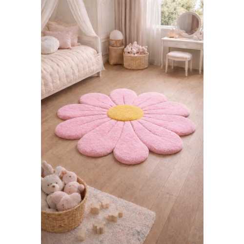 Hand tufted Rug Pink Daisy Flower Rug, Cute Flower Area Rug, Nursery Rug for Girls Room, Soft Plush Kids Room Carpet, Aesthetic Flower Rug