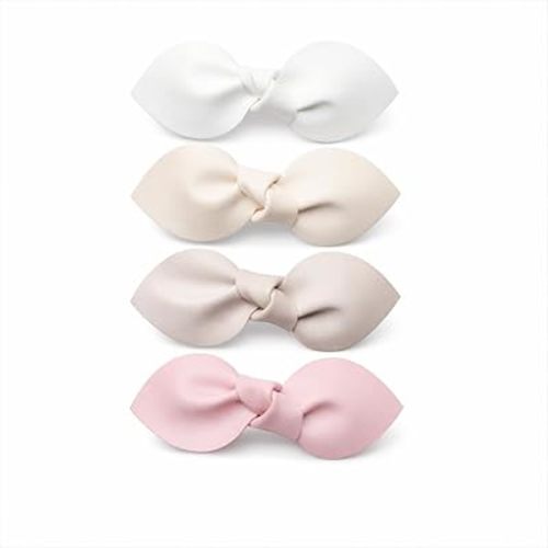 4 Non-Slip Faux Leather Bow Hair Clips – Fully Lined Alligator Clips for Baby, Toddler, and Girls – Hair Accessories – Organic Neutral Color Set by California Tot