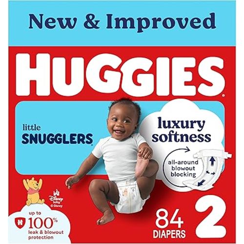 Huggies Size 2 Diapers, Little Snugglers Baby Diapers, Size 2 (12-18 lbs), 84 Count, Packaging May Vary