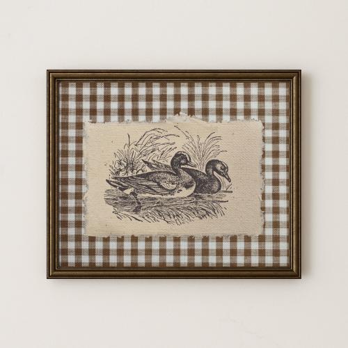 Vintage Duck Print: Brown Gingham Farmhouse Wall Art (Digital Download)