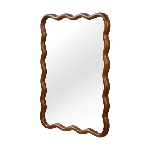 Wavy Rectangle Solid Wood Frame Decorative Mirror