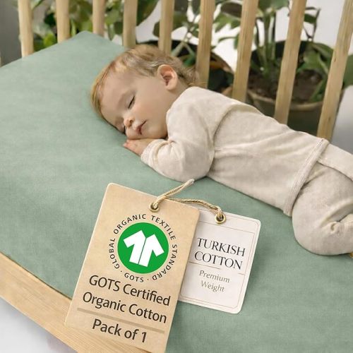 Crib Sheet – 100% Organic Turkish Cotton, GOTS Certified Premium Weight, Ultra Soft, Breathable Fitted 1 Pack - Toddler Bed Mattress Sheets for Boys & Girls