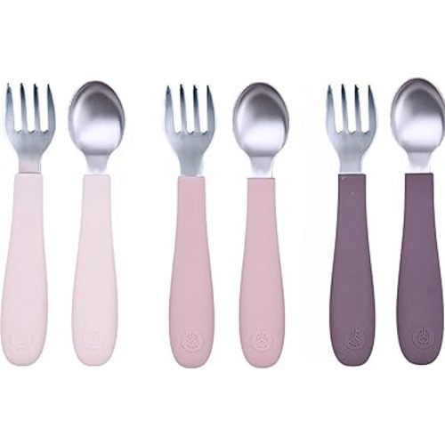 WeeSprout Toddler Utensils, 3 Forks & 3 Spoons, 18/8 Stainless Steel & Food Grade Silicone, Thick Easy-Grip Handles, Perfect Length For New Self Feeders, Gentle On Gums & Teeth, Dishwasher Safe