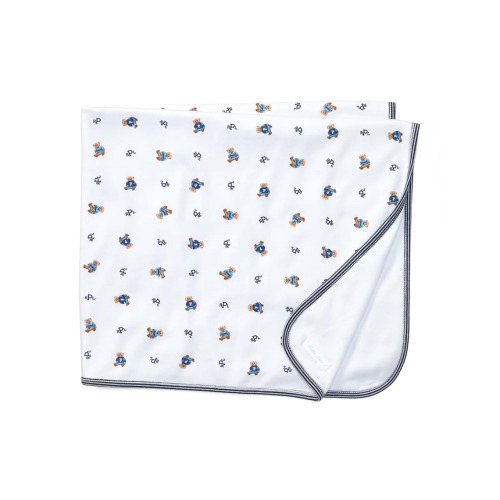 Reversible Bear/Monogram Cotton Baby Blanket