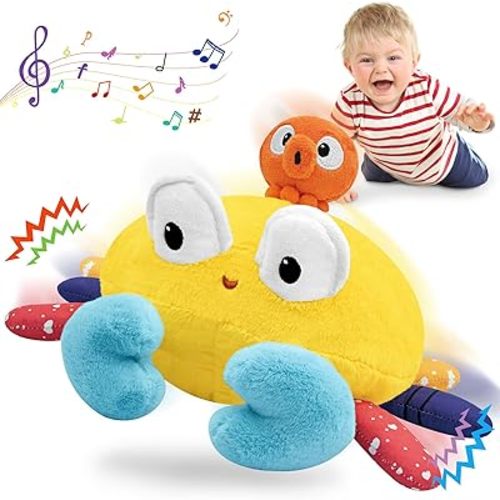Baby Toys 6-12-18 Months - Musical Crawling Crab Plush Toy, Dancing Walking Bouncing Tummy Time Toy Interactive Sensory Learning Toys for Toddlers 1-3, Birthday Gifts for Infants Boys Girls