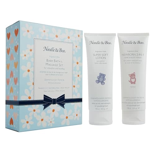 Noodle & Boo Baby Bath & Massage Gift Set – Includes 4 oz Newborn Hair & Body Wash & Super Soft Lotion, Hypoallergenic, Pediatrician-Tested, Dermatologist-Tested for Delicate and Sensitive Baby Skin