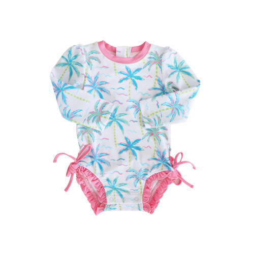 Long Sleeve Rash Guard With Ruffle Bottom | Blue Lagoon