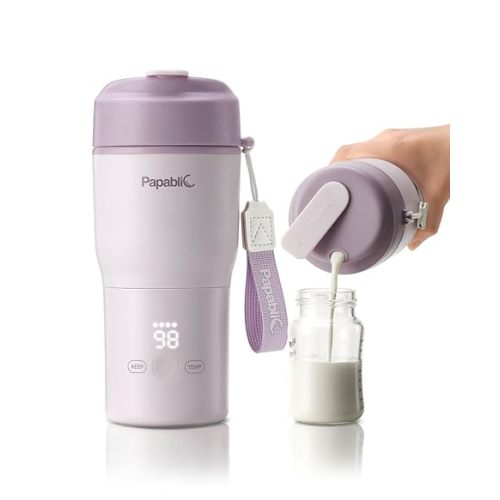 Papablic Portable Bottle Warmer, 85W Fast Baby Bottle Warmer for Travel & Home, Heats Breastmilk & Formula & Water, 4 Temperature Settings, Wide Mouth, Fits Car Cup Holder (Purple)