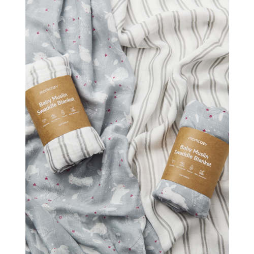 2 packs of Lovely Rabbit Soft Muslin Swaddle Blankets for baby