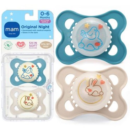 MAM Glow In The Dark Night Pacifier 0-6m - 2pk - Boy: Silicone, BPA-Free, Phthalate-Free