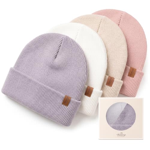 Konssy 4-Pack Baby Beanie Winter Hat for Newborn Infant Boy Girl 0-6 Months | Cozy Double-Layer Knitted Warm Hats, Extra-Soft, Warm Stretch Beanies Without Tight Marks, Multicolor set, Machine Washable